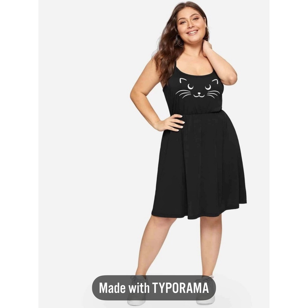 Plus Cartoon Cat Face Print Cami Dress